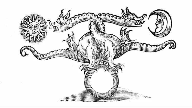 Entwined Dragons Swallowing Both Moon And Sun